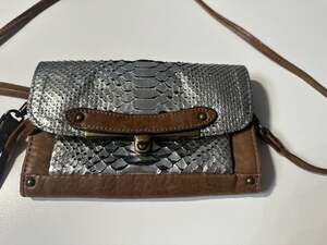 Abaco Paris Leather & Metallic Snakeskin Crossbody Wallet Bag Made in France